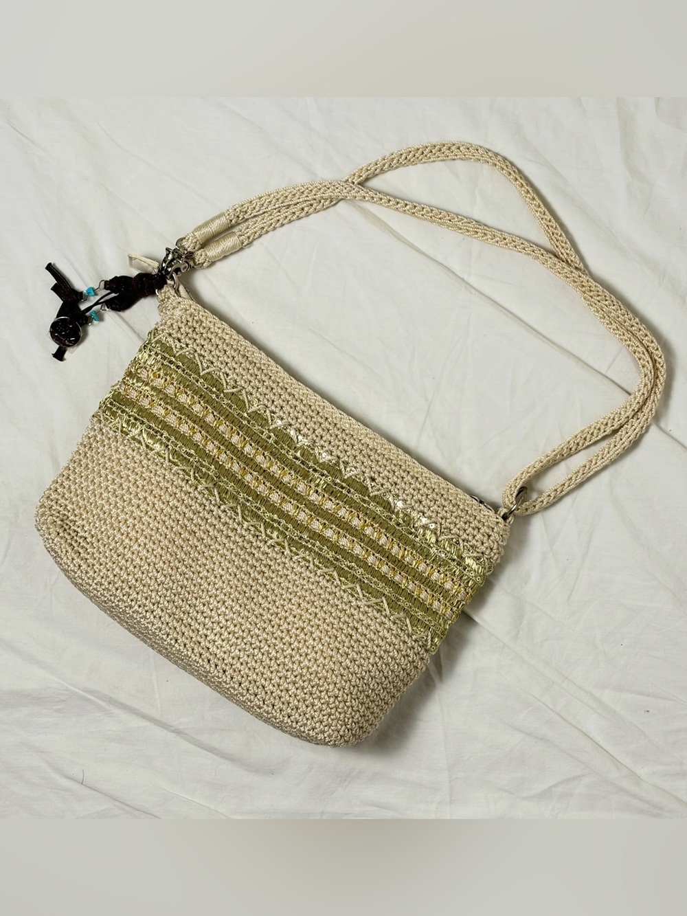 The Sak Cream Crochet Shoulder Bag Gold Sequin Accents – NWOT